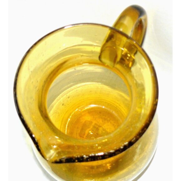 Rare Blenko Style MCM Art Glass Crackled Amber Pitcher Jug Applied Handle Vintag - Picture 5 of 7